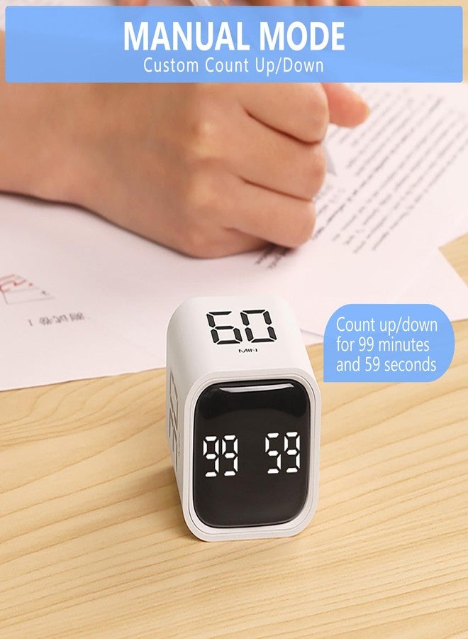 Foyucool Cube Timer, Rotation Time Timer for Adults, 5-10-30-60 Minutes & Custom Countdown, Vibration & Adjustable Volume Alert, Digital Visual Timer for Classroom Study Office Kitchen Desk, White - Image 3